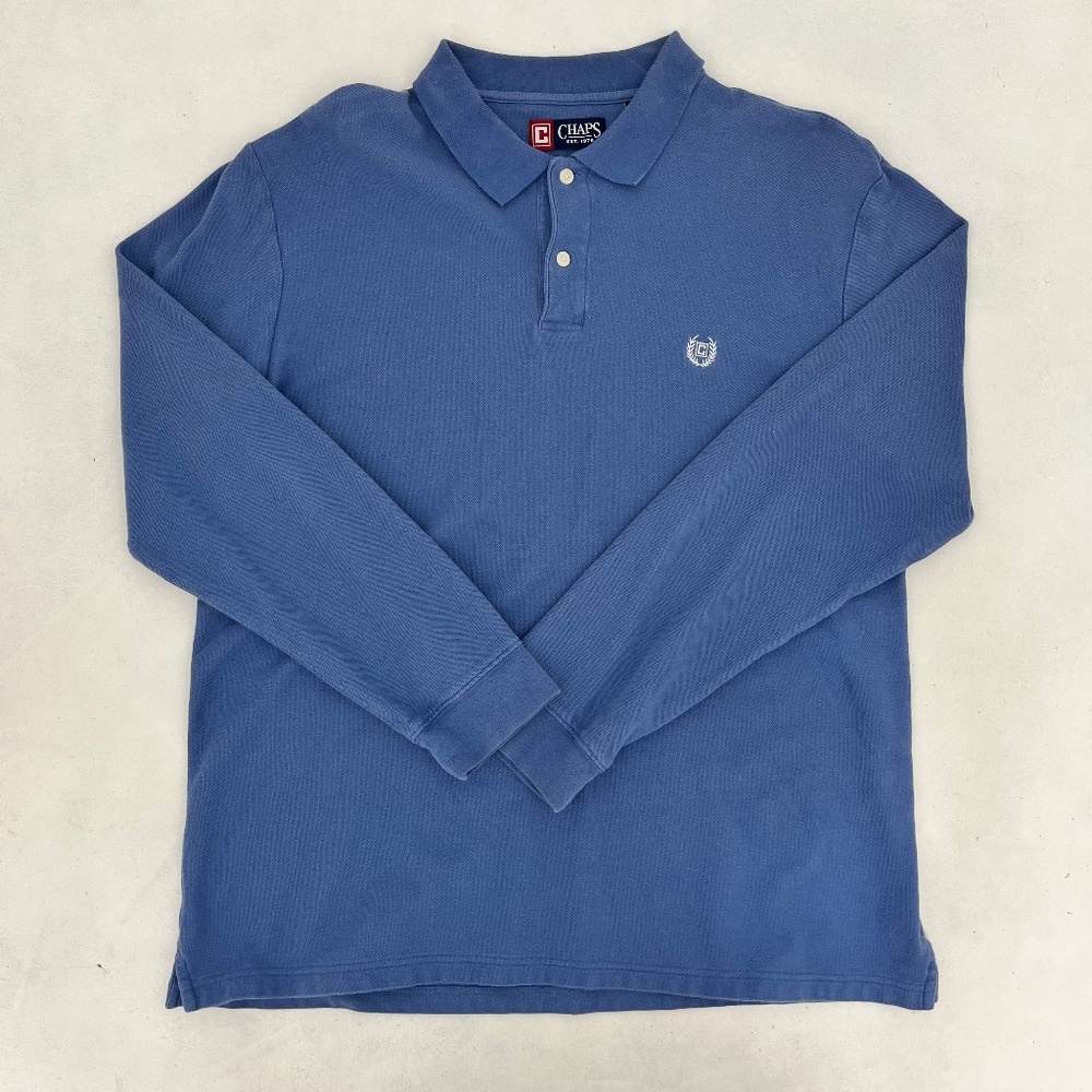 Chaps 1978 Mens Size Large Polo Shirt Blue Long‎ Sleeve Logo Comfort Outdoor